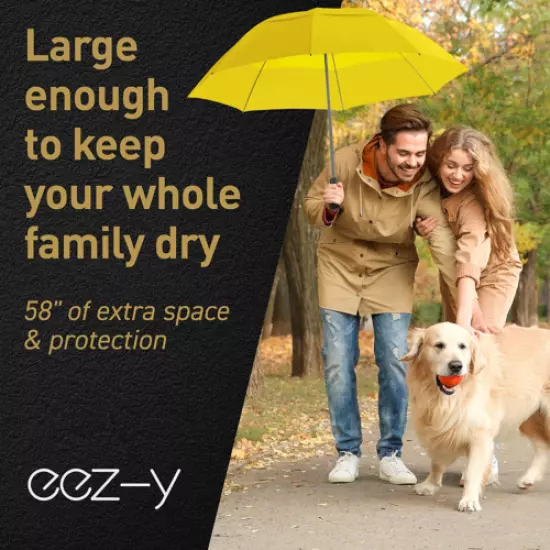 Folding Golf Umbrella With Large Windproof Double Eez-Y 58 Inch Uv Protection Bl