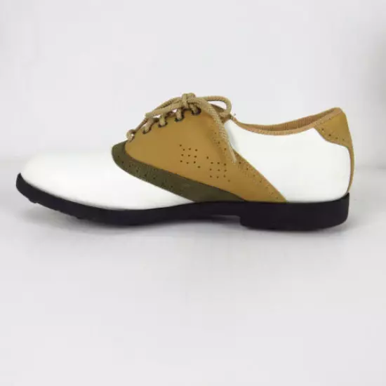 FootJoy TCX Golf Shoes Women's Sz 9.5 M White Tan Brown Soft Spikes