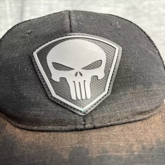 Highland Tactical Hat Black Punisher Skull Trucker Snap Back Distressed Cap