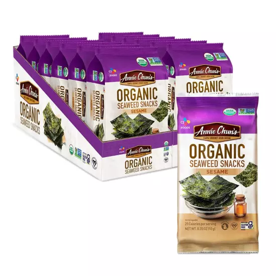 Annie Chun'S Organic Seaweed Snacks, Sesame, Organic, Non GMO, Vegan, Gluten ...