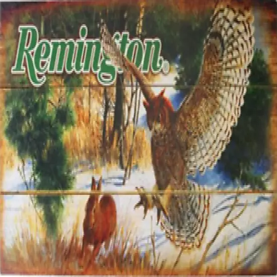 REMINGTON OWL AND RABBIT WOOD SIGN HUNTING AND SHOOTING WALL PLAQUE WOODEN AMMO