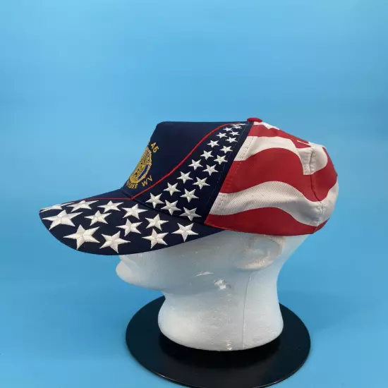 VTG 90s Nissun Snapback Hat Red White Blue Thick Stitched American Flag Stars