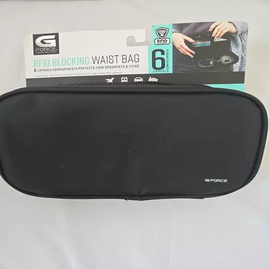 G FORCE | RFID BLOCKING WAIST BAG New with tags, black. RFID, 6 zipper pockets