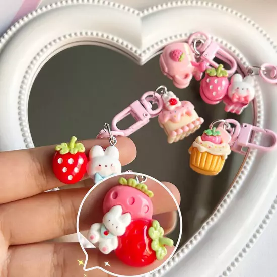 Cute Cake Rabbit Keychain Resin Charms Bag Charms Kawaii Pendant Cartoon Keyring