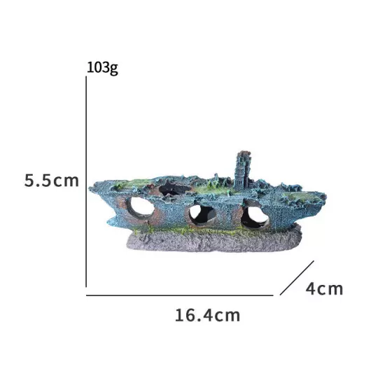 Aquarium Sunken Ship Decoration Resin Fishtank Ornaments Hideout Boat Statues