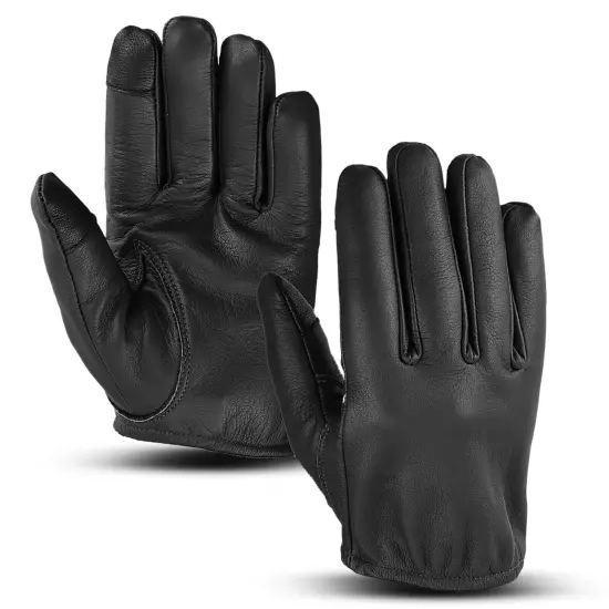 Men's Seamless Hand Back Water Resistant Leather Motorcycle, Police Patrol Glove