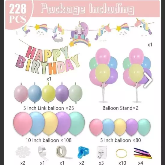 Unicorn balloon decoration for Birthday/Baby-shower, arch garland - 228 pcs 