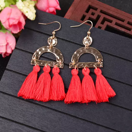 Fashion Women Bohemian Earrings Long Tassel Fringe Drop Dangle Ear Stud Jewelry