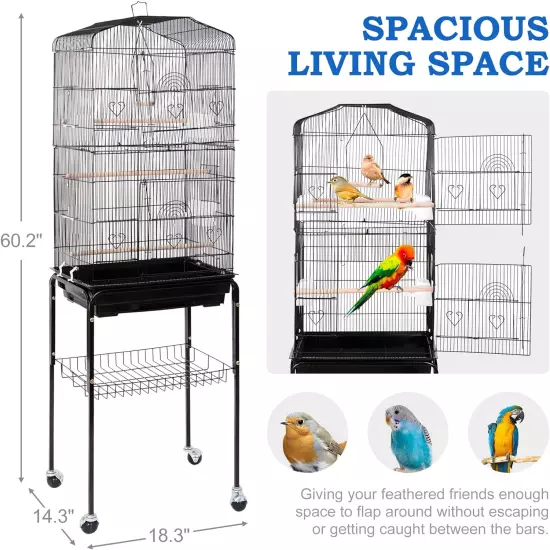 SUPER DEAL 59.3 Rolling Bird Cage Large Wrought Iron Cage for Cockatiel Sun Pet