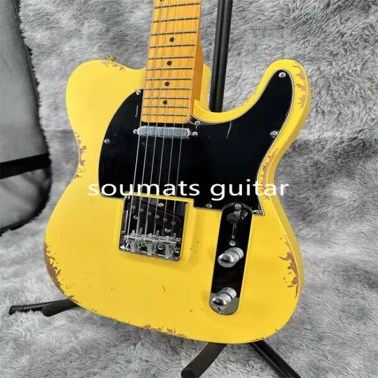 Solid Body Tele Yellow Electric Guitar Maple Fretboard Pickup Chrome Hardware