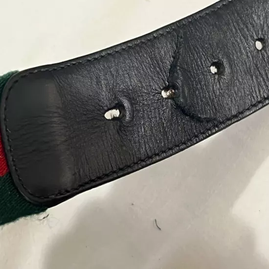 Gucci GG Buckle Belt Nylon Leather 411924 Made in Italy H917N Flaws Please Read