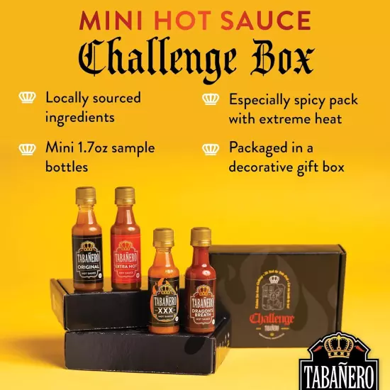 Mini Hot Sauce Challenge Box by Tabañero, Original, Extra Hot, XXX &... 