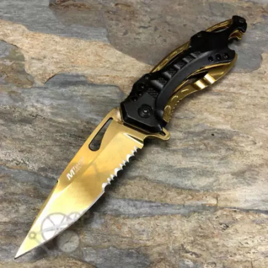 MTech Half Serrated Tactical Rescue Outdoor Spring Assisted Pocketknife [Gold]