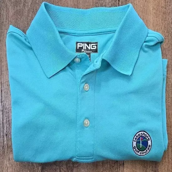 PING Performance Men's Short Sleeve Golf Shirt Size M Turquoise Lakeshore GC