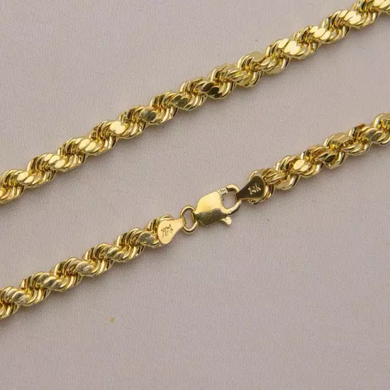 14k Yellow Gold 3mm-5mm Italy Rope Chain Twist Link Necklace Size16"- 30" Hollow