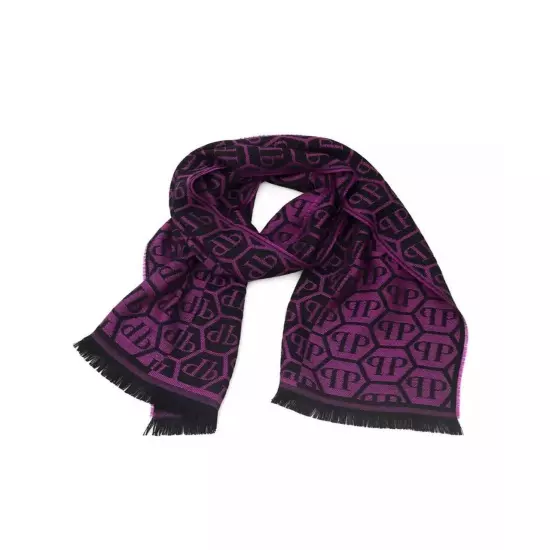 Philipp Plein Monogram Fringed Wool Blend Scarf - Scarves & Shawls - Purple