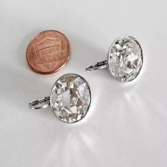 LARGE 15M Bella Earrings Made with Swarovski Crystals Silver Plated Bezel Lever