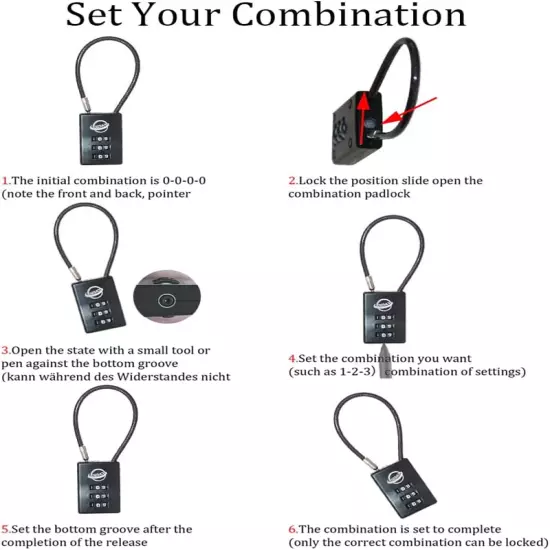 3 Digit Cable Combination Lock 16 Inches Cable for School Gym Locker,Filing Cabi