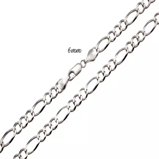 14k Solid White Gold Figaro Link Chain Necklace 2-7mm Men's Women Sz 16"-30"