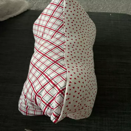 3 Sided Neck Pillow, Handmade, Dog Bone Shaped, WASHABLE -moose, Red, Plaid