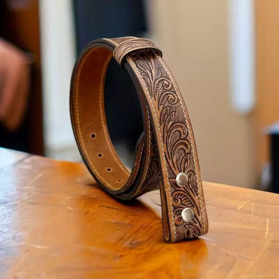 Western Belt Handmade Strap Men's Full Grain Leather No Buckle Cowboy Rodeo Belt