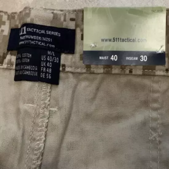 5.11 Tactical Men's 8.5 Oz Cotton Canvas Pants 40x30 NEW 74251 Digital Camo