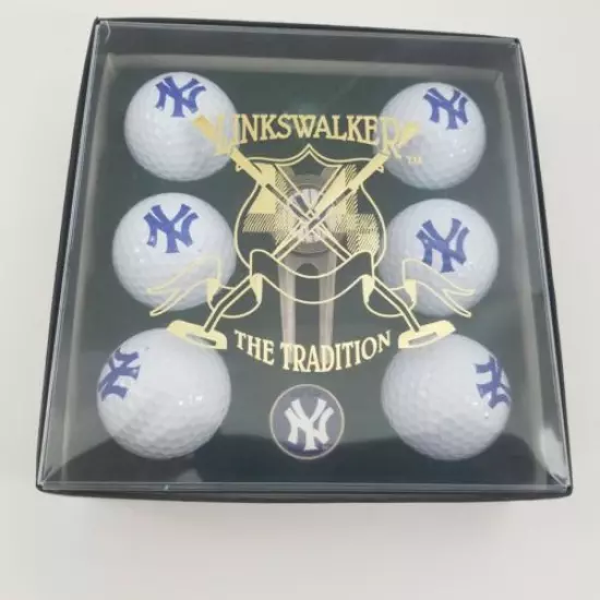 New York Yankee Golf Balls Set Of 6 MLB Linkswalker w/ Divot Tool & Ball Marker