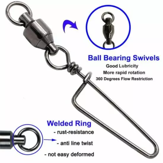 High-strength Ball Bearing Fishing Swivel with Coastlock Snap Connector 18-503LB