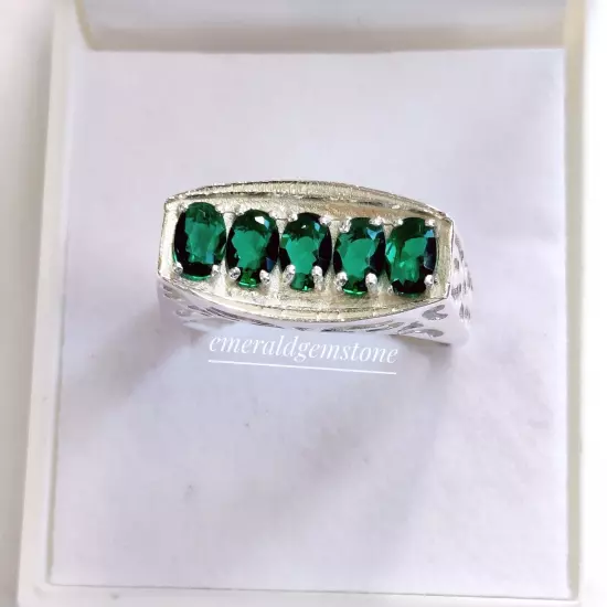 Natural Emerald Men's Ring, 925 Sterling-Silver Ring, Wedding Ring For Him Gifts