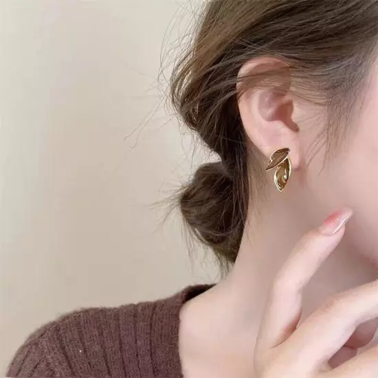 Vintage Enamel Brown Fallen Leaves Stud Earrings For Women Girls Fashion Korean