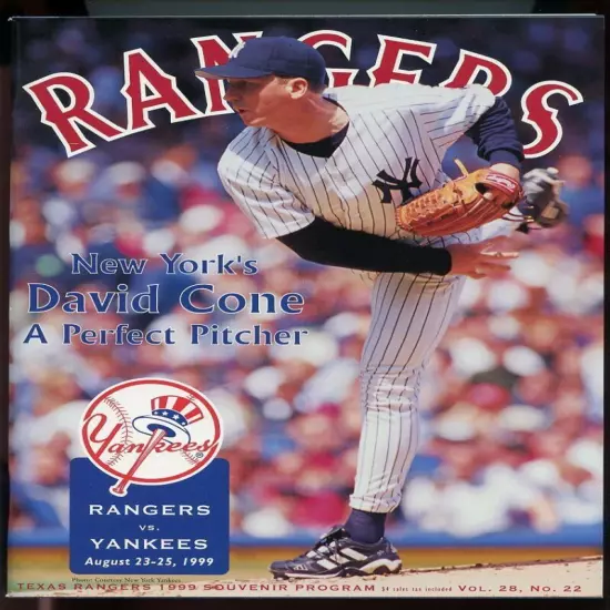 MLB Texas Rangers 1999 Souvenir Program vs Perfect Pitcher David Cone Yankees 