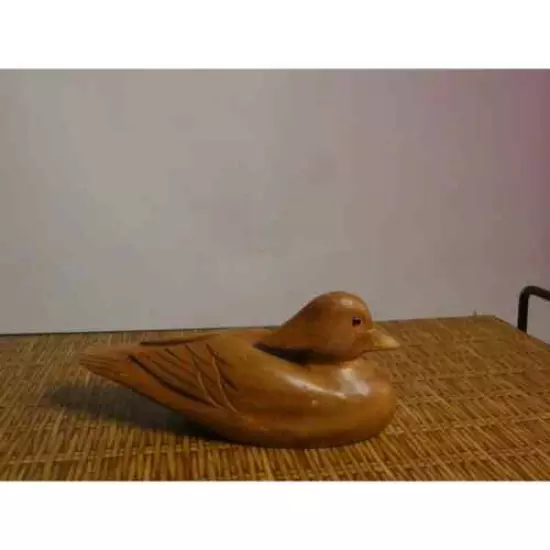 Vintage Wooden Duck Decoy With Glass Eyes