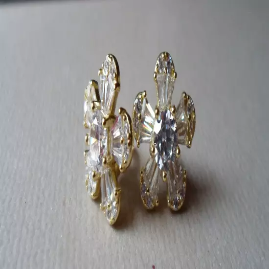 QVC Diamonique cz Sterling/14K Yellow Gold clad 1/2" Baguette Flower Earrings