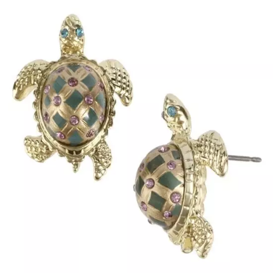 Betsey Johnson Sea Turtle Embellished Rhinestone Shell Post Earrings NEW