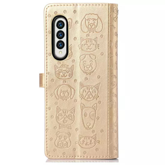 For samsung galaxy z fold 3/4/5/6 Cute PU Leather Flip Phone Case Kickstand NEW