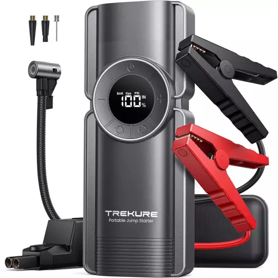 Portable Car Jump Starter with Air Compressor, TREKURE 3000A 150PSI