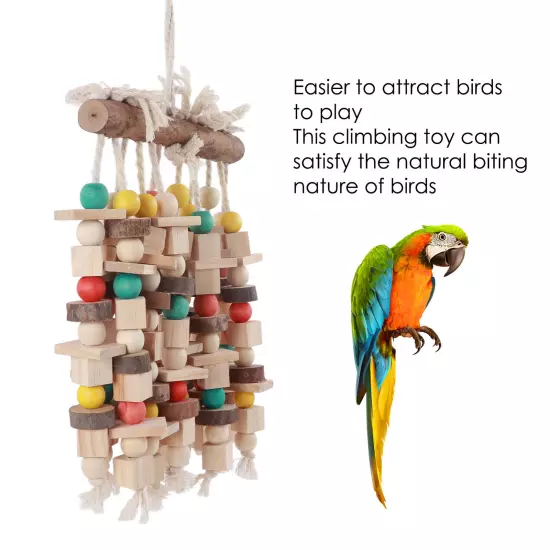 Parrot Chewing Toy Wooden Multicolored Blocks Hanging Large Bird Bite Climbing