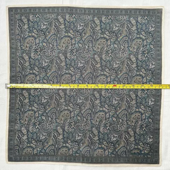 Set of 2 Handkerchief Vtg Beige Green Cotton Paisley Antique Pocket Square 18"