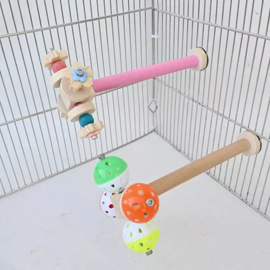 Wooden Biting Station Pole with Rotating Ball Small Bird Toy for Parakeet D1P0