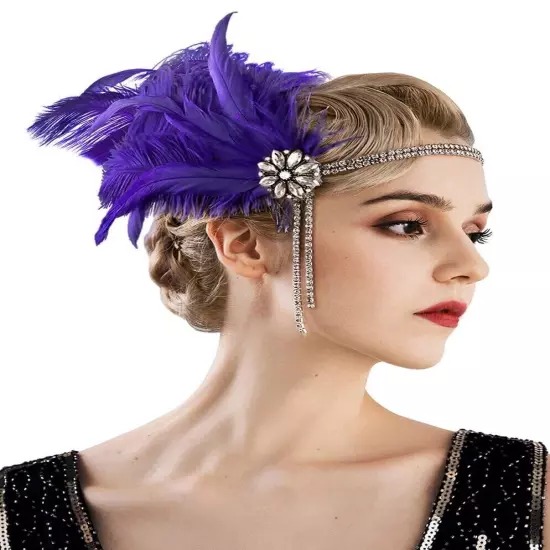 1920s Headband Feather Bridal Great Gatsby 20s Gangster Flapper Headpiece