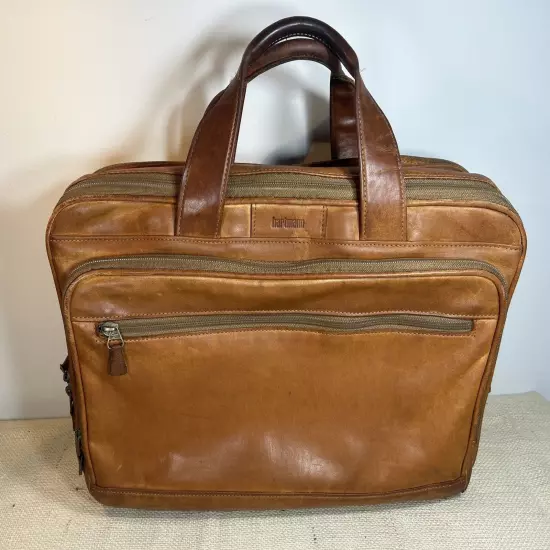 Hartmann Natural Belting Leather Expandable Laptop Briefcase Carryon