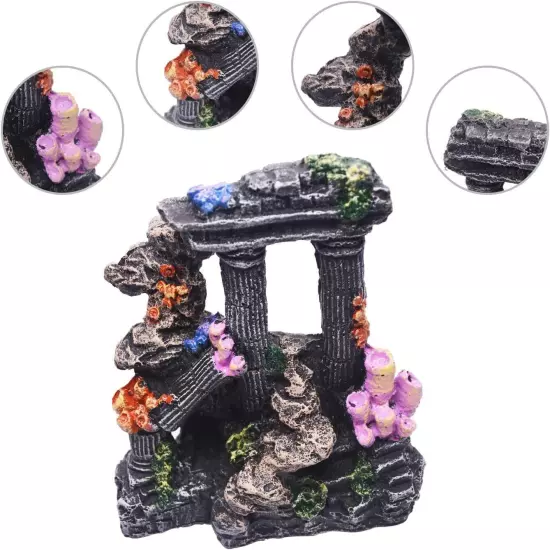 Aquarium Decorations Roman Columns with Coral Reef Fish Tank Ornaments 