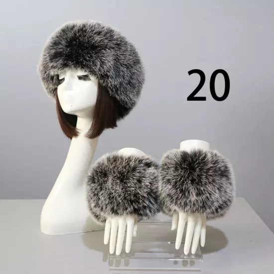 Women Wam Faux Fur Hat Cuff Set Winter Warmer Hat Arm Wrist Sleeve Gloves