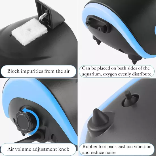 3W Quiet Aquarium Air Pump: 80GPH Adjustable Fish Tank Air Pump with Dual Output