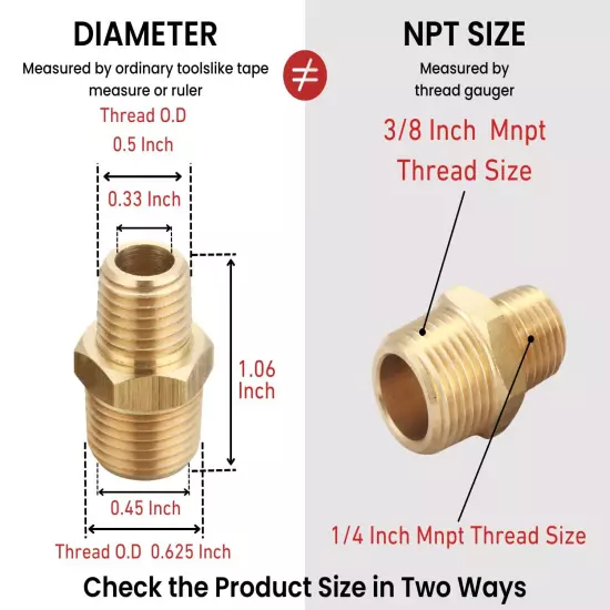 5Pc 3/8" Male to 1/4" Male NPT Hex Nipples Reducer Adapter Brass Fittings