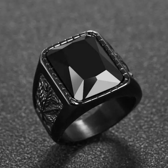 MENDEL Black Mens Stainless Steel Onyx Stone Ring Size 7 8 9 10 11 12 13 14 15