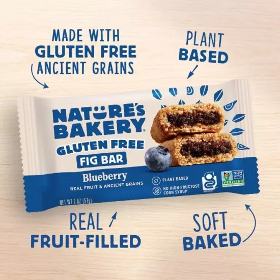 Nature’s Bakery Gluten Free Fig Bars, Blueberry, Real Fruit, Vegan, Non-GMO, ...