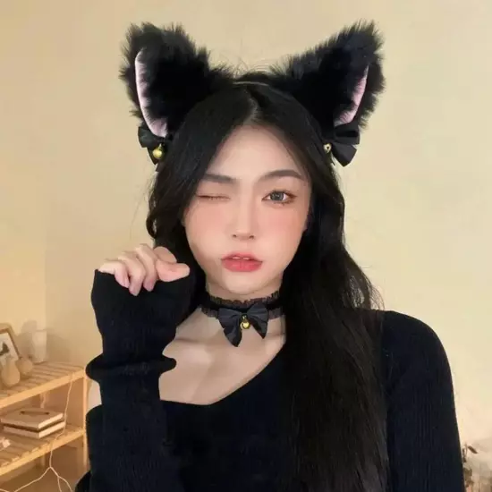 Cat Ear Bow Headband Claw Gloves Cosplay Plush Hairband Women Girl Headwear'