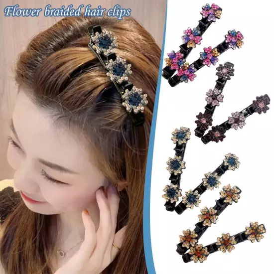 NEW Sparkling Crystal Stone Braided Hair Clip Satin Bands Hair Fabric J1O5