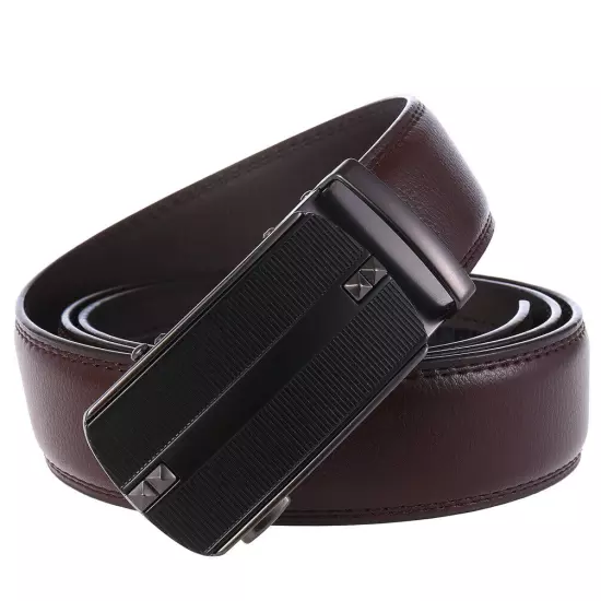 Luxury Men's Real Leather Belt Automatic Buckle Ratchet Waist Strap Jeans Dress